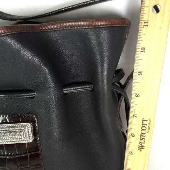 Bucket Bag Vtg Black Leather Brown Reptile Print - Picture 4 of 8